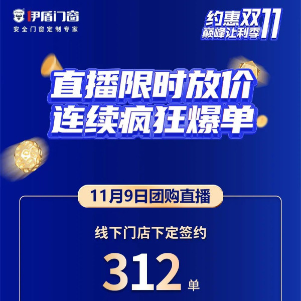 限時放價，豪禮相送，瘋狂爆單！伊盾門窗雙十一直播圓滿收官！